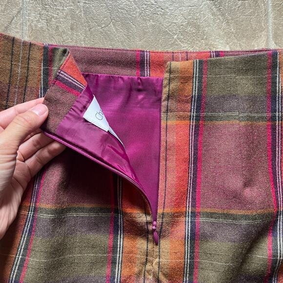 Vtg 90s 100% Wool Pencil Skirt Multi-color Plaid Dark Academia Twee Preppy Fall - Picture 4 of 6